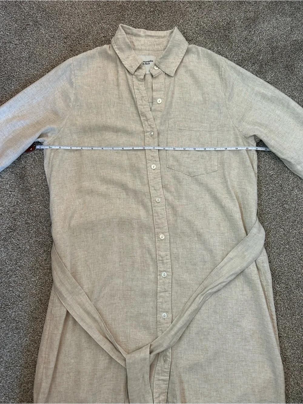 Abercrombie Fitch Shirt Dress Long Linen Viscose LS Belted Natural Cream Sz M T